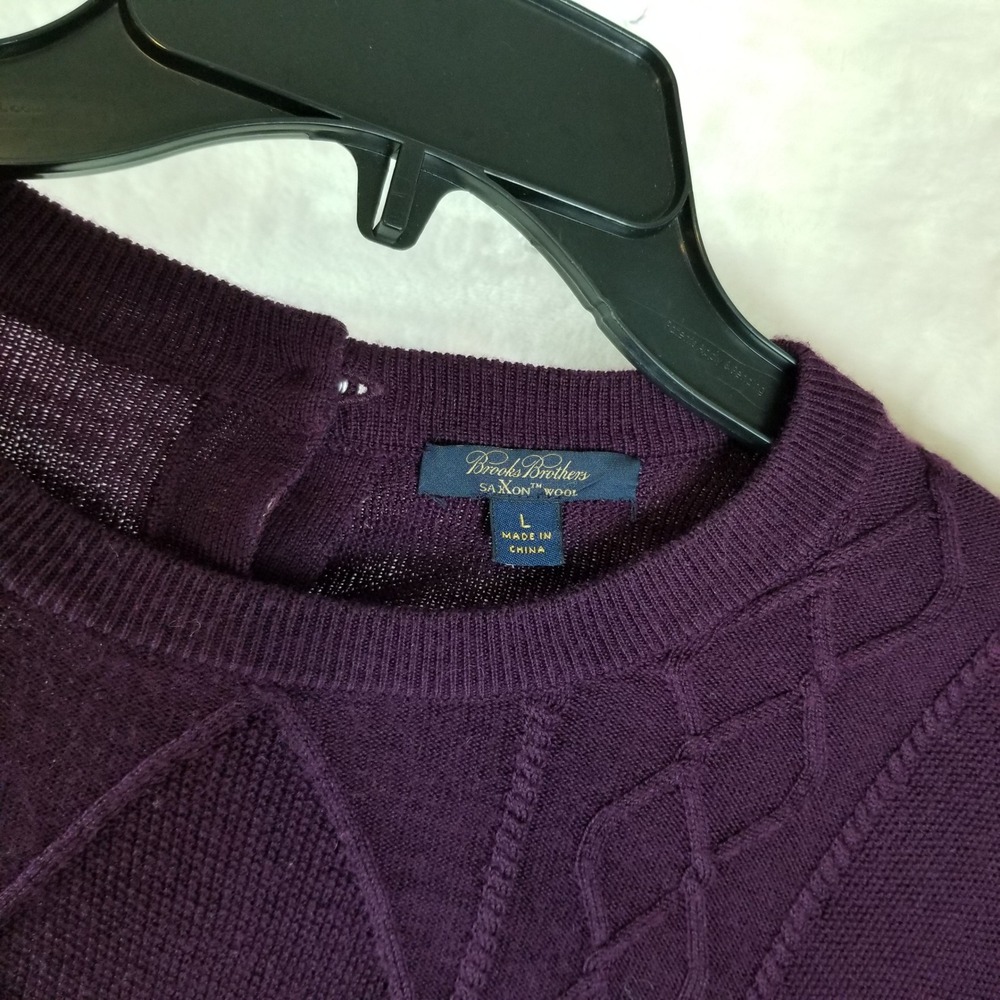Brooks Brothers Sweater Women L Purple Saxon Wool Cable Knit Back Button - Picture 3 of 7